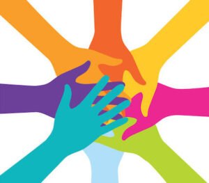 Different hands altogether to represent community and teamwork