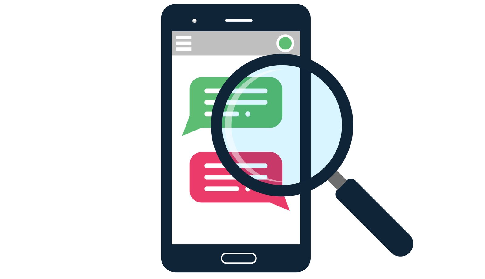 smishing scam text graphi with a magnifying glass over a phone screen with text message and identifying a dangerous message